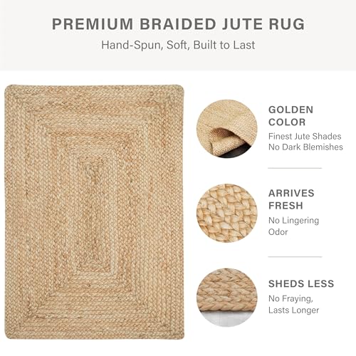George Natural Braided Jute Runner 2x6' - Soft & Thick Premium Handmade Farmhouse Braided Rug Runner for Kitchen and Hallway, Reversible, Lays Flat, Won't Fray or Shed, Superior Golden Color - color: George, size: 2' x 6' (Rectangular)