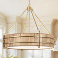 24.8" Boho Rattan Chandelier, 5-Light Large Hand-Woven Rattan Chandeliers with Wicker Shade, Rustic Gold Pendant Light for Dining Room, Living Room, Bedroom, Kitchen, Foyer - size: 24.8 inch