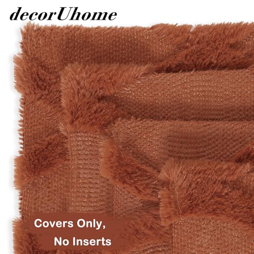 decorUhome Summer Set of 4 Rust Throw Pillow Covers 16x16 Inch, Neutral Decorative Soft Plush Faux Wool Couch Pillow Covers, Farmhouse Pillow Cases for Living Room Bed Sofa - color: Rust, size: 16" x 16" (Pack of 4)