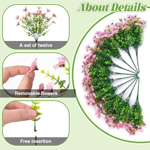 Ammyoo Artificial Faux Hanging Plants Flowers Basket for Spring Outdoor Decoration, Fake Silk Daisy UV Resistant Look Real with Eucalyptus Leaves Summer Outside Decor for Home Patio Garden - color: Pink