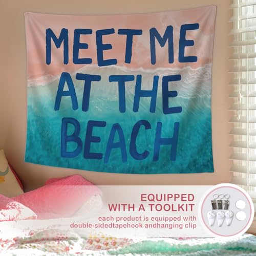 Lacama Coastal Beach Tapestry for Beach Dorm Decor, Cute Tapestry Decorative for Teen Girls Room Bedroom College Dorm Apartment, Meet Me at the Beach Wall Art 50x60 Inches - color: meet me at the beach