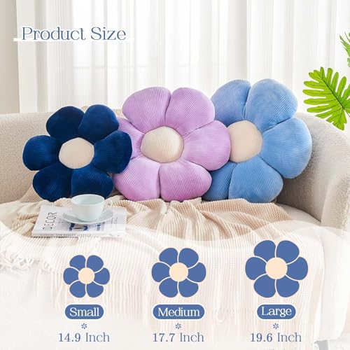 Kcvvcr Dusty Blue Flower Pillow, 14.9" Cute Flower Shaped Floor Pillow, Aesthetic Floral Plush Daisy Decorative Throw Pillows for Bed Sofa Couch - color: Al-dusty Blue, size: 14.9 Inch
