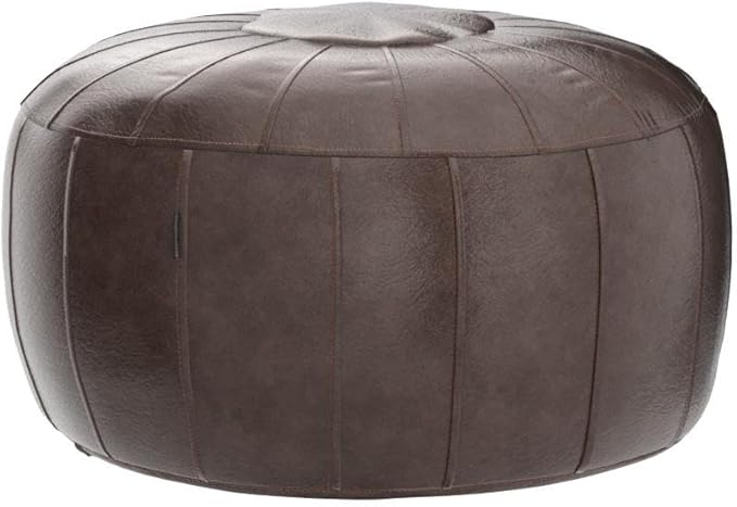 Thgonwid Unstuffed Moroccan Storage Pouf Foot Stool Ottoman Seat Handmade Faux Leather Bean Bag Floor Chair Foot Rest for Living Room, Bedroom or Balcony (Deep Coffee)