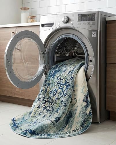 Rugs.com Fleur Collection Rug – 8' Round Blue Medium-Pile Rug Perfect for Kitchens, Dining Rooms - color: Blue 12, size: 8' (Round)