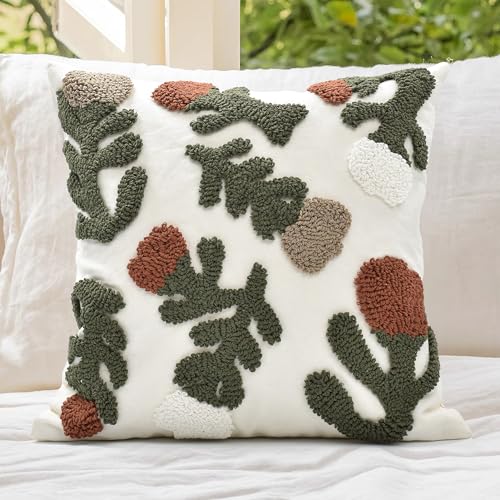 Boho Pillow Covers 18X18 Inch Boho Tufted Throw Pillow Covers Decorative Tassels Cushion Cover Farmhouse Pillow Case for Couch Sofa Bed Living Room Bedroom, Rust Floral - color: Boho Floral Rust, size: 18" x 18" (Pack of 1)