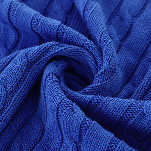 uxcell Cotton Cable Knit Throw Blanket Soft Throw Couch Covers Decors Knitted Blankets for Sofa Bed, Blue Throw(47" x 70") - color: Blue, size: Throw (47" *78")