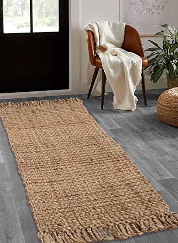 Hand Woven Chunky Jute Runner Rug 2x5 Feet Natural, Reversible Boho Neutral Decorative Indoor Outdoor Patio Rugs for Living Room, Bedroom, Hallway | Farmhouse Rustic Throw Runners Mat for Office Space - size: 2'x5'