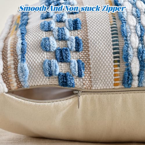 AmHoo Chenille Striped Textured Boho Throw Pillow Covers Aesthetic with Tassels Woven Decorative Pillow Case for Couch Bed Sofa Bedroom Modern Funky 18 x 18-Inch Sky Blue - color: Sky Blue, size: 18" x 18" (Pack of 1)