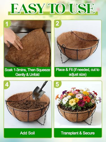 ANPHSIN 4Pcs 18inch Coconut Liners for Hanging Baskets Planters - Made of 100% Natural Coco Coir Fiber, Thick Breathable Round Liner for Outdoor Porch Garden Flower - size: 18in