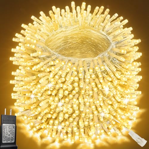 Pooqla 500 LED Warm White String Lights Indoor Outdoor, 164 ft Christmas Lights Plug in with Timer, Connectable 8 Modes Waterproof Clear Wire Twinkle Fairy Lights for Bedroom Party Classroom Decor - color: Warm White, size: 500LED