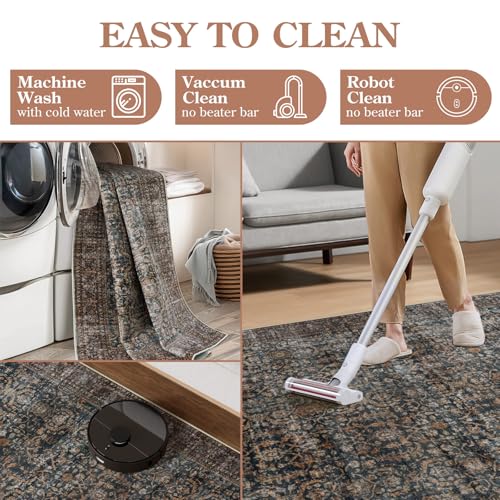 Collive Washable Area Rug 8x10, Antique Distressed Rugs for Living Room, Vintage 8x10 Non Slip Farmhouse Modern Bedroom Carpet Stain Resistant Print Accent Floor Mat for Dining Office - Brick - color: Antique, size: 8' x 10' (Rectangular)