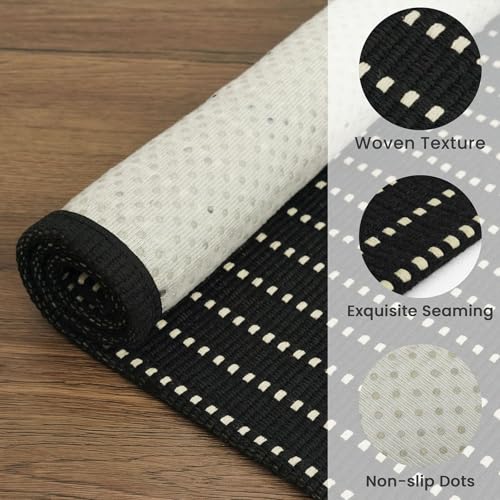 EARTHALL Small Area Rug 2x3 Ft Washable Rugs for Entryway Non Slip Braided Throw Rugs Door Mat Indoor Outdoor Entrance Cotton Woven Carpet for Kitchen Foyer Front Door, Black/Cream - color: Black and Beige, size: 2' x 3' (Rectangular)