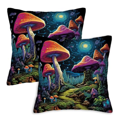 Firmiso Mushroom Throw Pillow Covers 18x18 Set of 2｜Fantasy Forest Decorative Cushion Covers for Couch Sofa Bed｜Boho Cottagecore Fungi Pillow Cases｜Whimsical Woodland Home Decor - color: Boho Mushroom