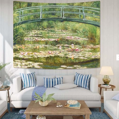 Yeoiat Monet Tapestry Water Lilies Wall Tapestry, Nature Tapestries for Bedroom Art Tapestries Wall Hanging for Bedroom Living Room 44"x60" - color: Green Yellow, size: 60"L x 44"W
