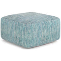 BOWERY HILL Boho Square Pouf, Patterned Teal Melange Cotton Upholstery, 20" x 20" x 10", Dense Polystyrene Filling, Versatile Seating or Ottoman for Living Room or Bedroom Use - color: Blue