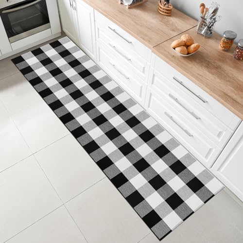 Buffalo Check Rug Black and White Buffalo Plaid Hallway Runner Rug 2x8 Cotton Woven Rug Carpet Runner for Entryway Farmhouse Kitchen Bathroom Indoor-Outdoor Front Door Mat - color: Black and White, size: 2‘×8’