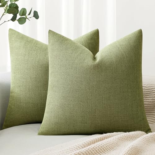 MIULEE Pack of 2 Decorative Linen Burlap Textured Pillow Covers Farmhouse Boho Accent Pillowcases Spring Home Decor for Couch Sofa Bedroom Living Room 18x18 Inch Light Olive Green - color: Light Olive Green, size: 18" x 18" (Pack of 2)