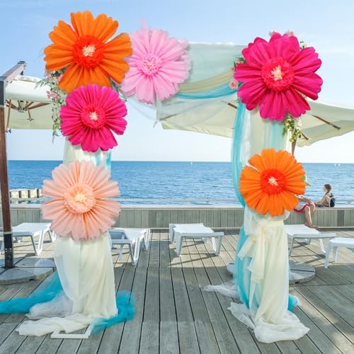 Giegxin 6 Pcs 31.5", 24" Orange Giant Paper Flower Rose Red Large Tissue Paper Flower for Wall Big Colorful Floral Decorations for Wall Wedding Bridal Shower Baby Shower Mexican Fiesta Crepe Birthday - color: Rose Red,Orange, size: 31.5", 24"