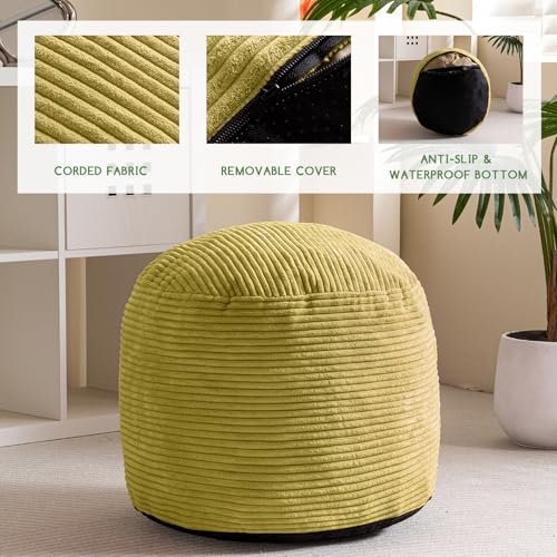 HIGOGOGO Round Stuffed Pouf Ottoman, Corduroy Poufs with Foam Chunk Filling, Furry and Fluffy Pouf Foot Stool Storage Ottoman, 20 X 15 Floor Poufs Foot Rest for Living Room, Green - color: Green, size: 20"D x 20"W x 15"H