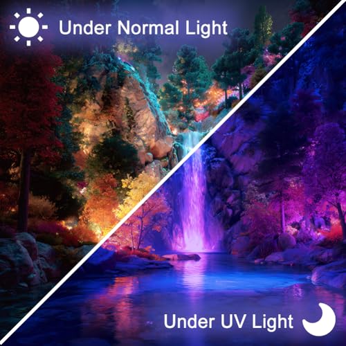 CRAFTYMELODY Waterfall Blacklight Tapestry Glow in the Dark Tapestry UV Reactive Neon Forest Lake Wall Hanging 59×51 Inch with Hook Self Adhesive Sticker Clip for Bedroom Home Wall Decoration - color: Waterfall