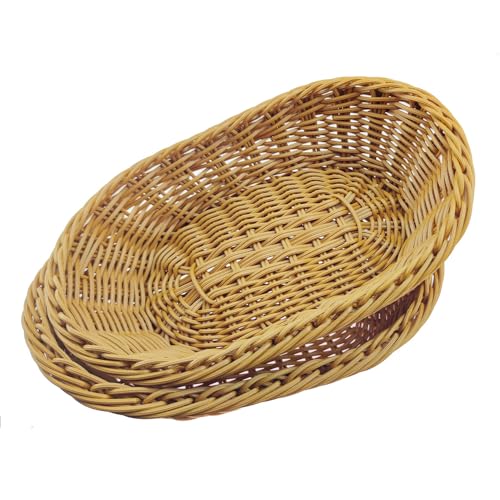 ANRUIDE 2 Pack Polyester Wicker Bread Basket Imitation Rattan Braid Basket Woven Table Food Fruit Vegetable Service Basket for Restaurant Service Display Home Outdoor Dining Room