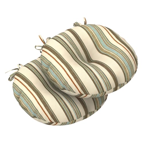 LVTXIII Outdoor Bistro Chair Cushions, 15"x15"x4" Round Patio Chair Cushions, All Weather Tufted Seat Cushions for Patio Furniture Use, Set of 2, Stripe Onyx - color: Stripe Onyx