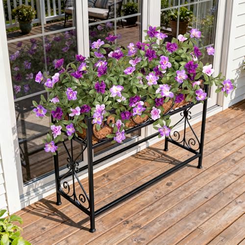 Ammyoo Artificial Fake Azalea Flowers for Outdoor Spring Decoration, Faux Silk Flower for Summer UV Resistant Look Real Plants for Garden Yard Porch Walkway Indoor Decor, 2PCS - color: Deep-purple Light-purple Lotus