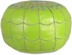 Stuffed Arch Design Moroccan Leather Pouf Ottoman, Handmade, Pre-Filled, 100% Genuine Leather, 14” Height x 22” Diameter – Boho Chic Footstool & Living Room Décor (Lime Green)