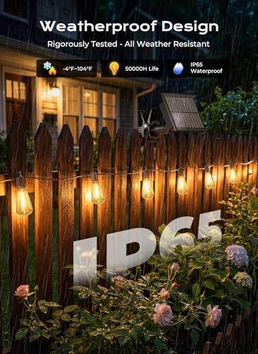 Brightown 37FT Solar String Lights Outdoor Waterproof, Patio Lights with Remote and 10+1 LED Shatterproof Bulbs, Dimmable & Timable, 3 Light Modes, Solar Lights Outdoor for Yard Camping Party Outside - size: 37FT(10 Sockets)