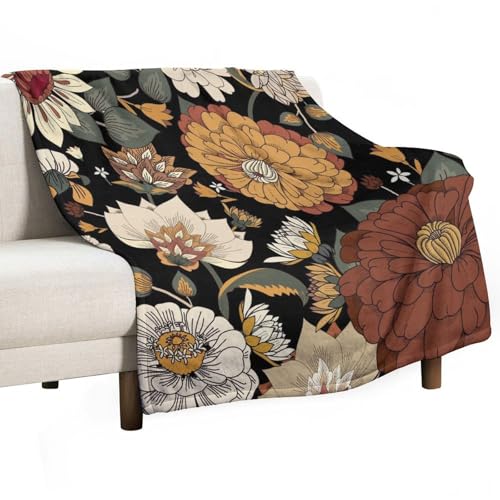 Boho Flower Plants Blanket,Vintage Rustic Hippy Orange 70s Mid Century Modern Abstract Art Floral Leaves Blanket for Couch Sofa Bed Decorative Gifts 30x40 - color: Blanket-26, size: 30"x40"