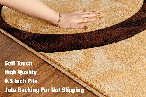 GLORY RUGS Area Rug Modern 8x10 Brown Circles Geometry Soft Hand Carved Contemporary Floor Carpet Fluffy Texture for Indoor Living Dining Room and Bedroom Area - color: Brown, size: 8' x 10' (Rectangular)