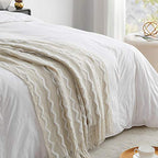 BOURINA Fluffy Chenille Knitted Fringe Throw Blanket Lightweight Soft Cozy for Bed Sofa Chair Throw Blankets Beige 60" x 80" - color: A-beige, size: 60"×80"