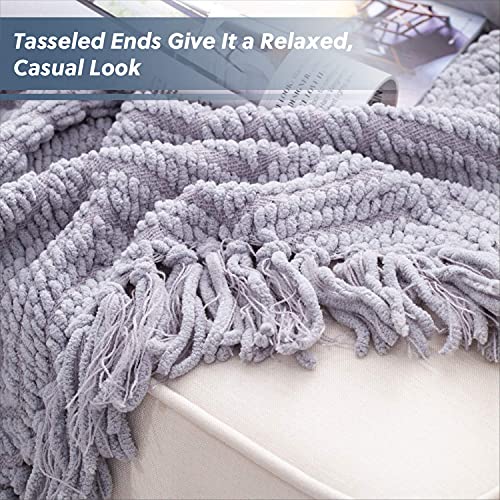 Bedsure Throw Blankets for Couch - Textured Chunky Knit Woven Chenille Blanket - Super Soft, Warm Decorative Boho Throw with Tassels for Bed, Sofa and Living Room Decor, Grey, 50x60 Inches - color: 10 - Grey