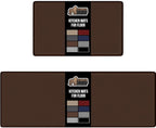 GORILLA GRIP 2 Pack Comfortable Cushioned Kitchen Mats for Floor, 17x29 + 17x59, Waterproof and Stain Resistant, 1/2 Inch Thick Soft Ergonomic Standing Desk Anti Fatigue Mat, Foam Supports Feet, Brown