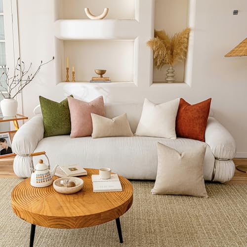 a moment Pack of 2 Christmas Decorative Chenille Throw Pillow Covers with Twill Cushion Covers for Sofa Living Room Couch Bed 22x22 Inch Moss Green - color: Moss Green, size: 22" x 22" (Pack of 2)