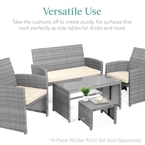 Best Choice Products Set of 2 Wicker Ottomans, Multipurpose Outdoor Furniture for Patio, Backyard, Additional Seating, Footrest, Side Table w/Removable Cushions, Steel Frame - Gray/Cream - color: Gray/Cream