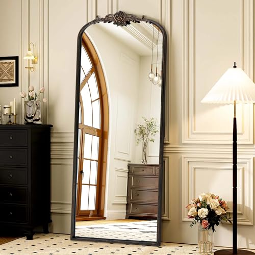 Besdomus Arched Mirror Full Length: 21"x56" French Black Vintage Full Body Mirror - Floor Antique Baroque Traditional Ornate for Entryway/Cloakroom/Bedroom/Living Room - Home Decor for Homemakers - color: Black, size: 56"L x 21"W