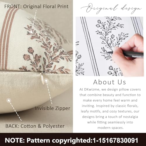 Vintage Throw Pillow Covers 12x20 Set of 2, Striped Floral Pillow Cover Botanical Patterned Decorative Cushion Covers Modern Farmhouse Home Decor for Sofa Couch Bed Living Room, Almond - color: Almond, size: 20" x 12" (Pack of 2)