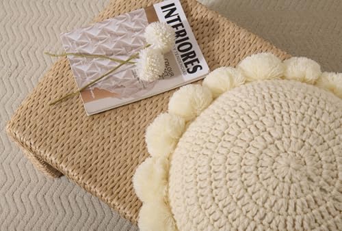 Boho Round Throw Pillow Accent Pillows for Bed Circle Pillow Covers with Insert Decorative Chunky Knit Pillow Cute Pom Sun Flower Funky Unique Decor Couch Bedroom Living Room Nursery 18x18 - size: 18 x 18-Inch