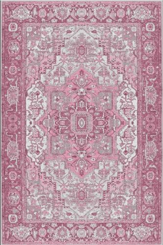Traditional Medallion Distressed Grey Pink Area Rug 2x6 Washable Soft Oriental Antique Rug for Livingroom Bedroom Diningroom Premium Office Hallway Carpet - color: F, size: 2' x 6' (Rectangular)