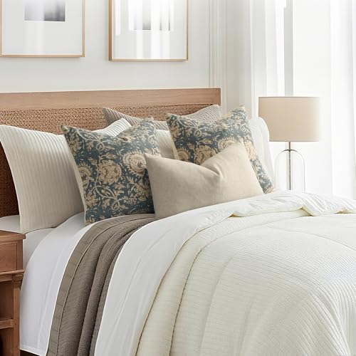 Vintage Floral Print Throw Pillow Covers 12x20 Set of 2 Neutral Modern Farmhouse Pillow Cases Accent Decorative Cushion Covers Boho Home Decor for Couch Sofa Chair Bed Living Room, Dusty Blue - color: Dusty Blue, size: 20" x 12" (Pack of 2)
