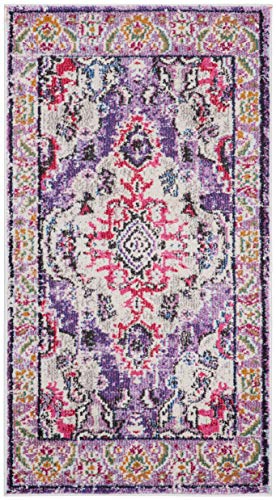 SAFAVIEH Monaco Collection Area Rug - 2'2" x 4', Violet & Fuchsia, Non-Shedding & Easy to Clean, Distressed Medallion Design, Ideal for Front Door, Kitchen, Entryway, Accent Space (MNC243P) - color: Violet/Fuchsia, size: 2'2" x 4' (Rectangular)