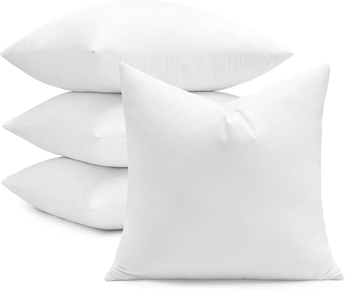 puredown® 18x18 Feather Down Pillow Inserts, 4 Pack Throw Pillow Inserts for Couch, Chairs, Office, Apartments