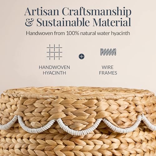 Best Choice Products Scalloped Multipurpose Hyacinth Storage Basket, Plant Décor, Handwoven Organizer Tote for Bedroom, Living Room, Nursey, w/Lid - Natural with White Trim - color: Scallop, Natural/White