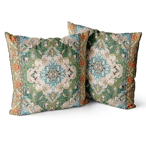 Snycler Boho Throw Pillow Covers 24x24 inch Set of 2 Boho Rug Carpet Double Sided Pattern Cotton Soft Pillow Case Cushion Cover Pillowcase for Couch Sofa Bed Decorative (Green) - color: Boho-3, size: 24" x 24" (Pack of 2)
