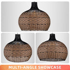 Arturesthome 1 Light Rattan Pendant Light Fixtures for Kitchen Island, 23.6" Wicker Chandelier, Handwoven Hanging Ceiling Lighting Lampshade for Dining Room Hallway Black - size: 23.6" x 21.6"