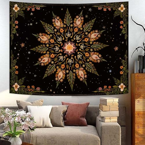 Fowocu Boho Floral Mandala Tapestry for Bedroom Aesthetic Vintage Bohemian Flower Wall Tapestry Black Green Hippie Indian Small Tapestries Wall Hanging for Living Room Dorm Decor 40 x 30 Inch - color: Black Green, size: 40"L x 30"W