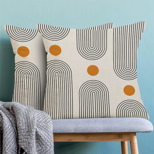 Boho Mid Century Pillow Covers 16x16 Inch Set of 2, Abstract Simple Sun Arch Decorative Throw Pillowcase Boho Modern Outdoor Farmhouse Cushion Cover for Sofa Couch Bed Living Room Decor - color: Boho1, size: 16" x 16" (Pack of 2)