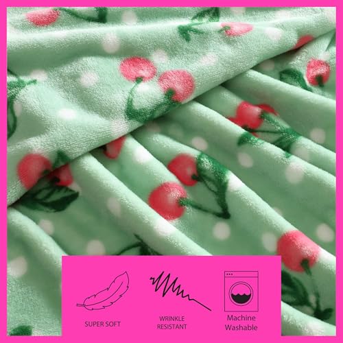 Betsey Johnson - Blanket, Buttery-Soft Throw Blanket for Couch or Bed, Boldly Plush & Oversized Bedding (Cherry Dots Green, 50" x 70") - color: Cherry Dots