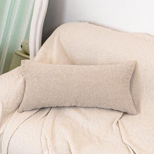 JoraLion Boucle Lumbar Pillow Cover 12x24 inch, Beige Textured Throw Pillow Cover Cushion Case for Sofa Bed Couch Living Room, Pack of 1 (Cover Only) - color: Beige, size: 24" x 12" (Pack of 1)